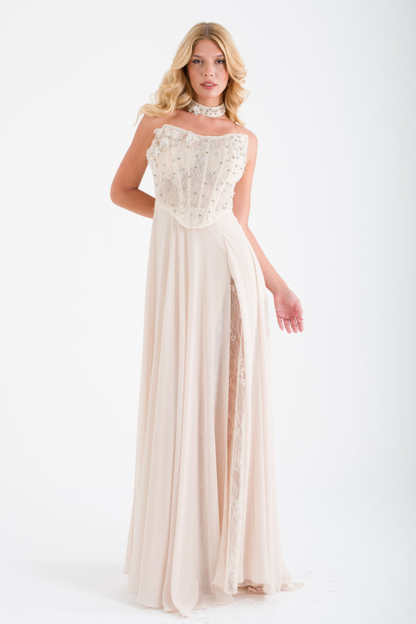 SUSİN Bej Abiye Elbise