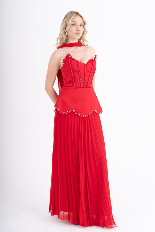 MORVEXA Kırmızı Abiye Elbise