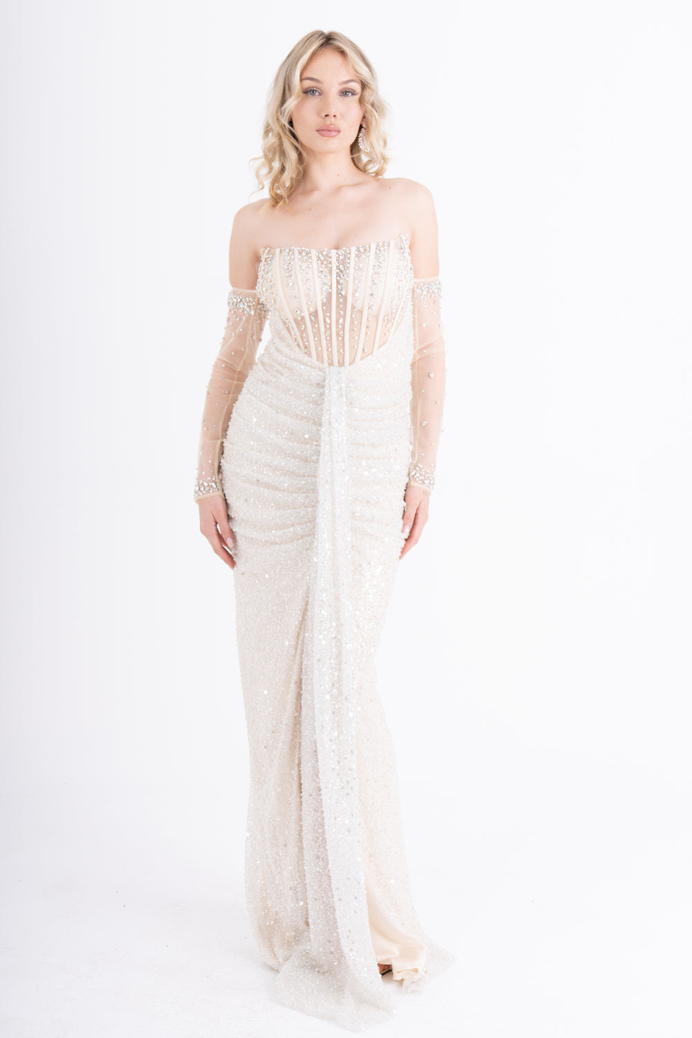 IKSUL Bej Abiye Elbise