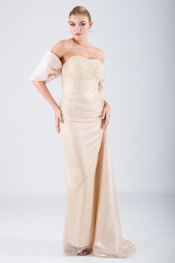 AMELİA Bej Abiye Elbise