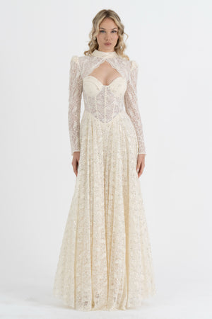 MORLYX Bej Abiye Elbise