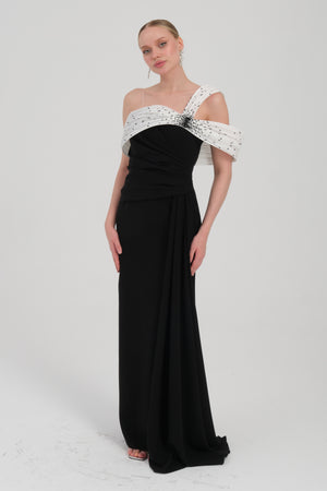 NOBLESSE Siyah-Beyaz Abiye Elbise