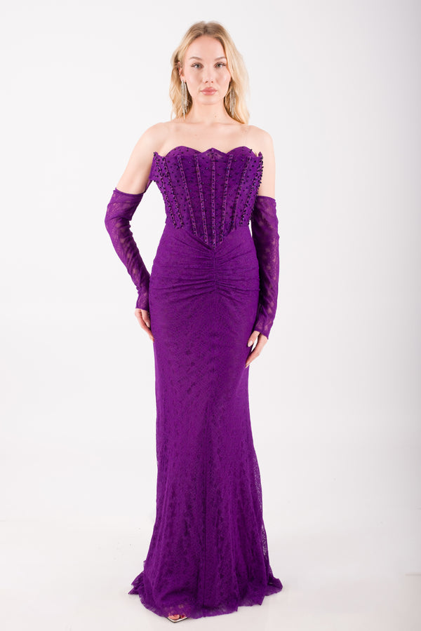 VIRENZA Mor Abiye Elbise