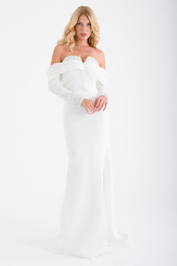 ORLEZA Beyaz Abiye Elbise