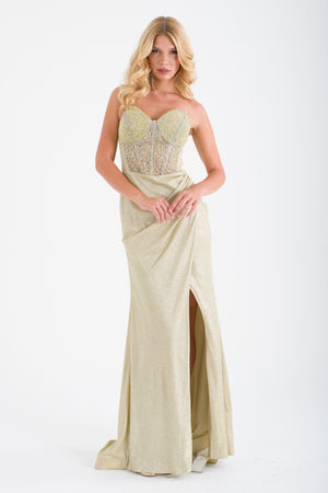 POYTU Gold Abiye Elbise