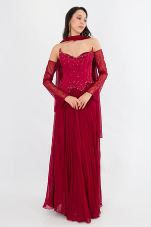 DIAMANTE Bordo Abiye Elbise