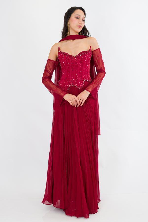 DIAMANTE Bordo Abiye Elbise