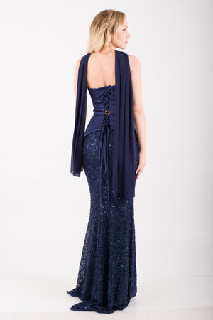 CALVERA Lacivert Abiye Elbise