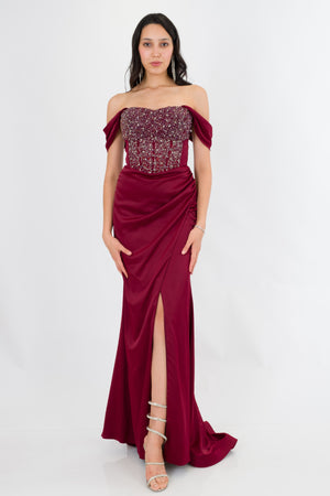 MONETRA Bordo Abiye Elbise