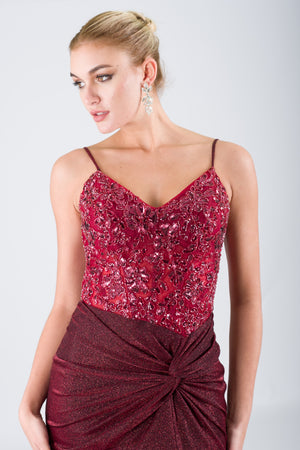 Oleo Bordeaux Evening Dress