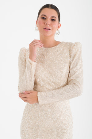 KOTORİBA Bej Abiye Elbise