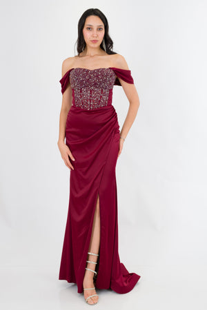 MONETRA Bordo Abiye Elbise