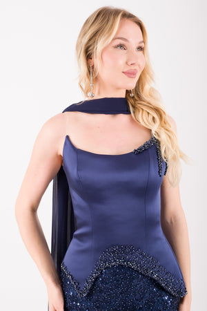 CALVERA Lacivert Abiye Elbise