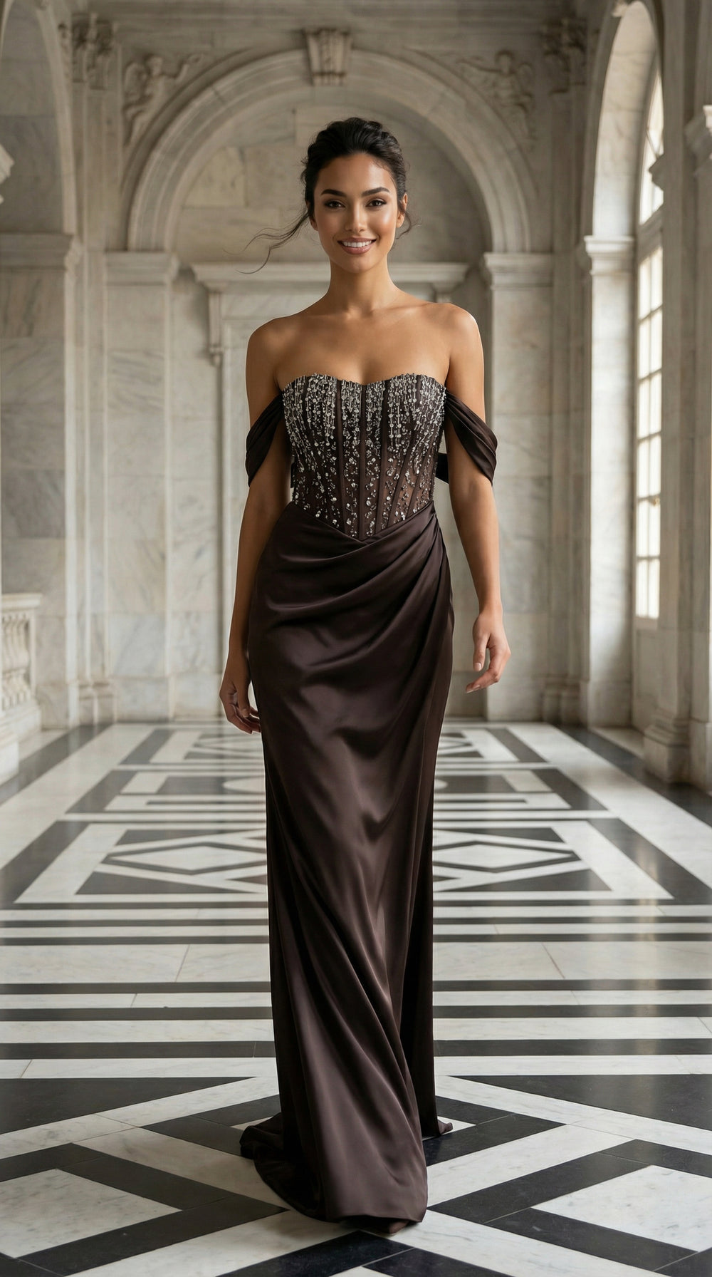 AGAETE Kahverengi Abiye Elbise