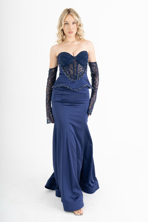 SYLVARA Lacivert Abiye Elbise