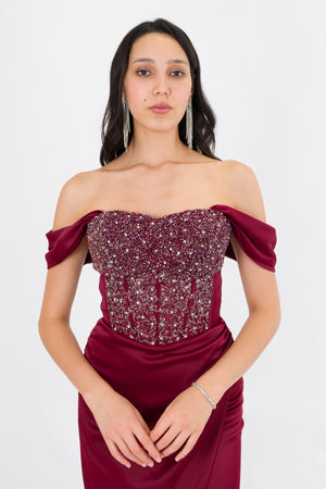 MONETRA Bordo Abiye Elbise