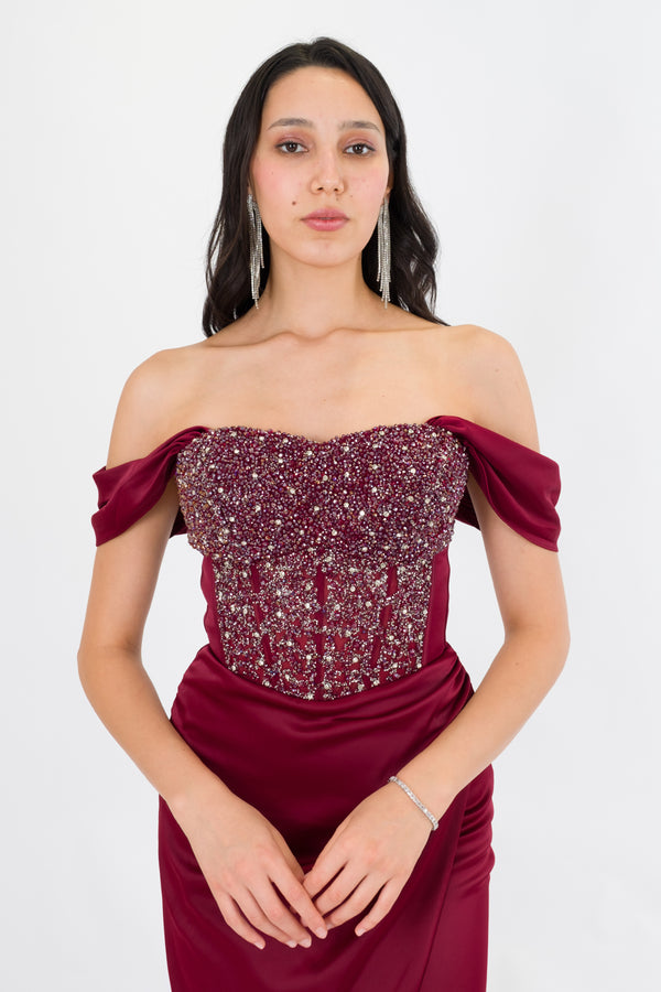 MONETRA Bordo Abiye Elbise