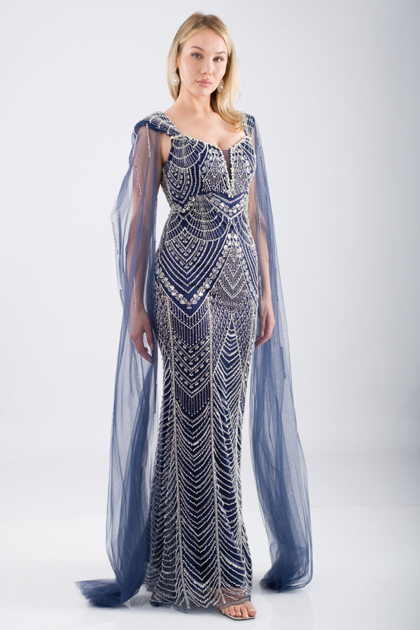 ELVARIN Lacivert Abiye Elbise