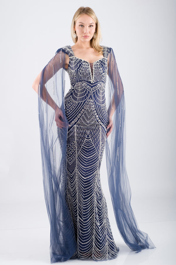 ELVARIN Lacivert Abiye Elbise