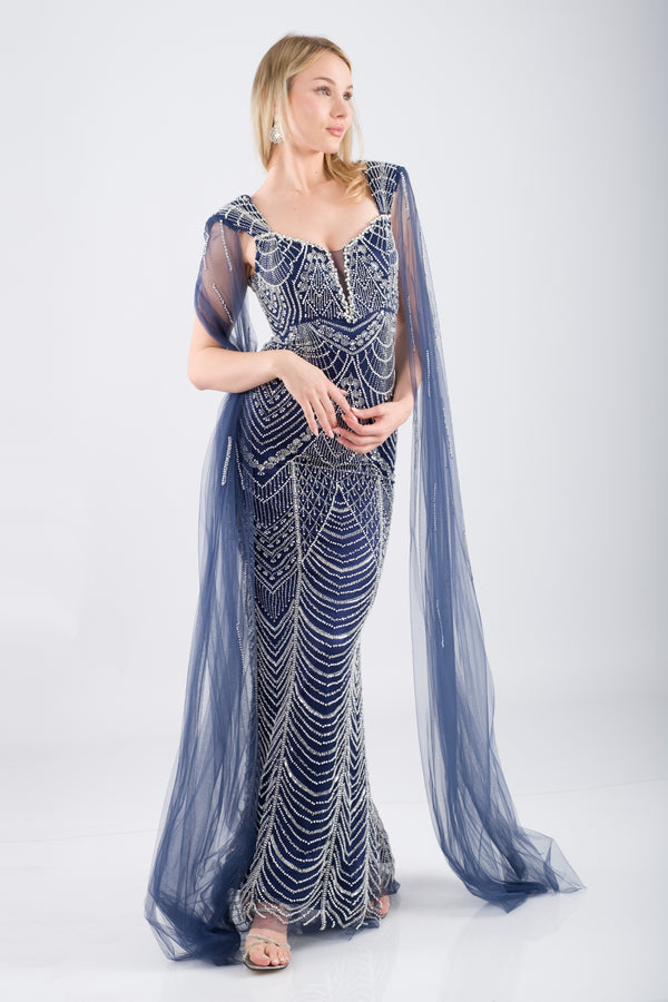 ELVARIN Lacivert Abiye Elbise