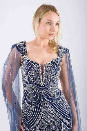 ELVARIN Lacivert Abiye Elbise