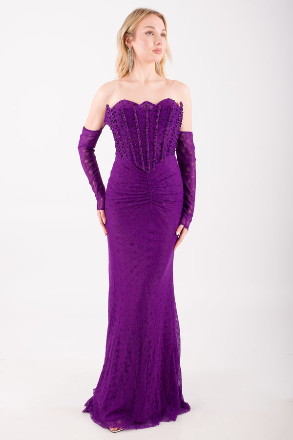 VIRENZA Mor Abiye Elbise