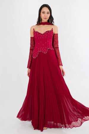DIAMANTE Bordo Abiye Elbise