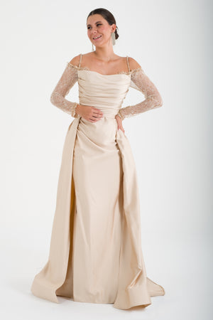SAİNT Bej Abiye Elbise