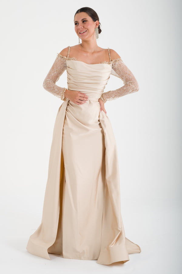 SAİNT Bej Abiye Elbise