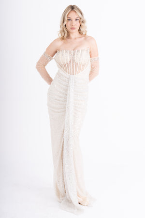 IKSUL Bej Abiye Elbise