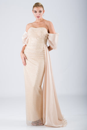 AMELİA Bej Abiye Elbise