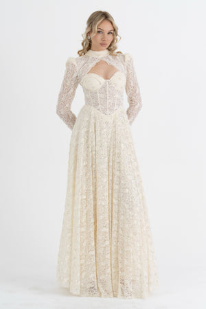 MORLYX Bej Abiye Elbise