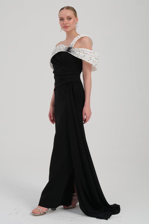 NOBLESSE Siyah-Beyaz Abiye Elbise