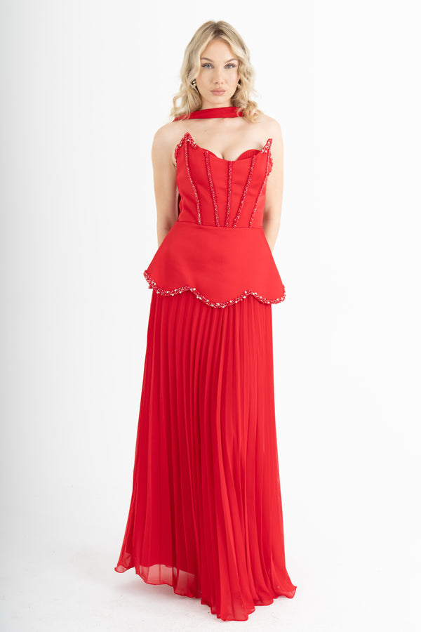 MORVEXA Kırmızı Abiye Elbise