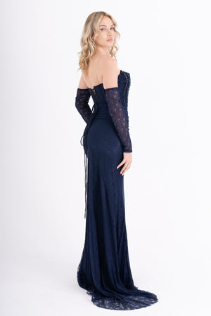 ZAVLYA Lacivert Abiye Elbise