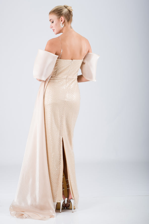 AMELİA Bej Abiye Elbise