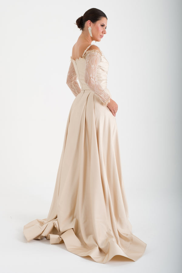 SAİNT Bej Abiye Elbise