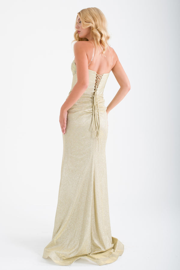 POYTU Gold Abiye Elbise