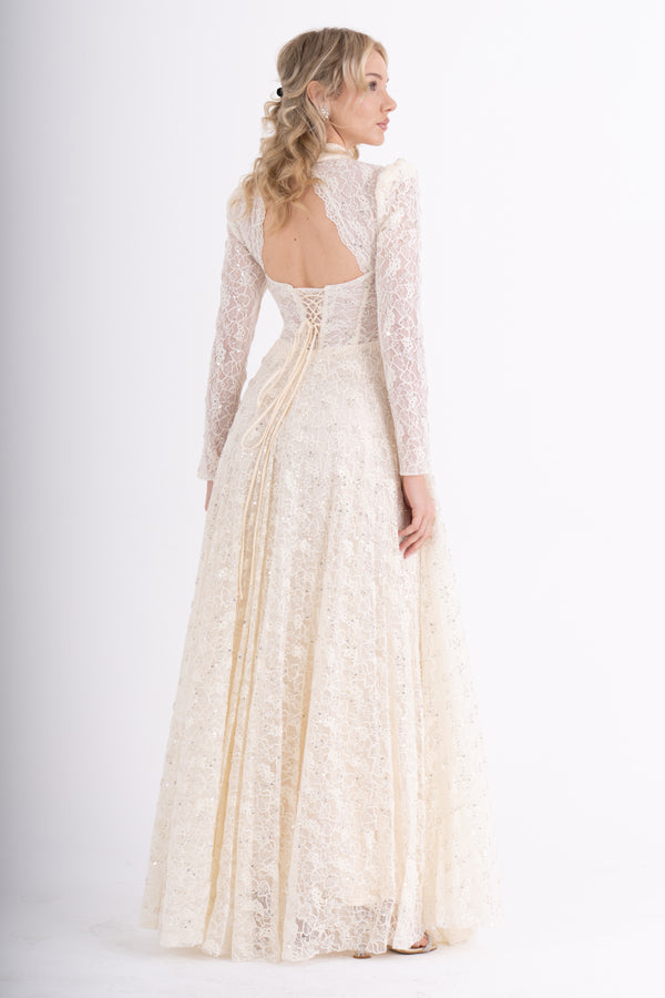 MORLYX Bej Abiye Elbise