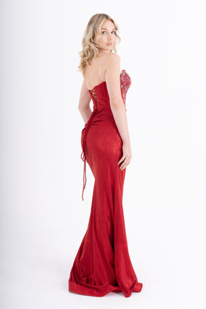 POYTU Kırmızı Abiye Elbise