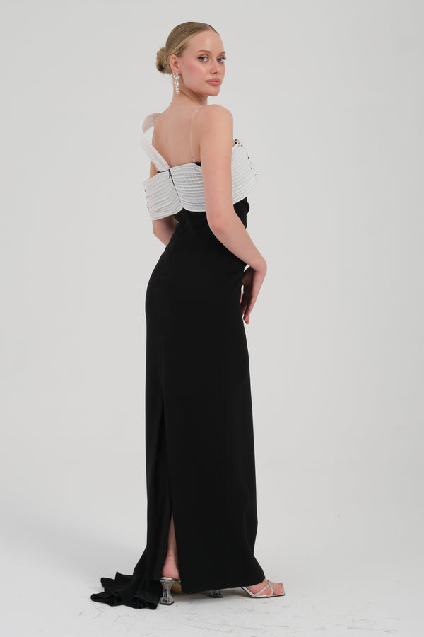 NOBLESSE Siyah-Beyaz Abiye Elbise