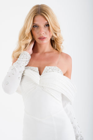 ORLEZA Beyaz Abiye Elbise