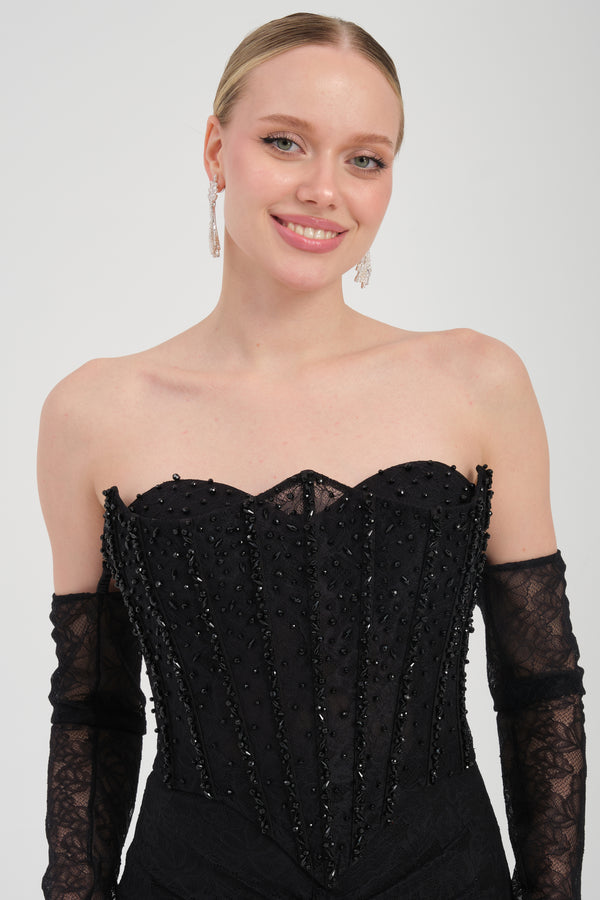 DUYZA SİYAH Abiye Elbise