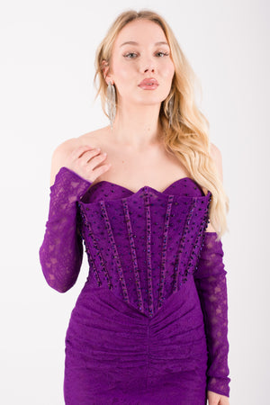 VIRENZA Mor Abiye Elbise