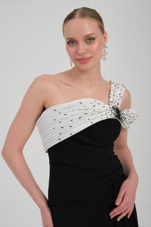 NOBLESSE Siyah-Beyaz Abiye Elbise