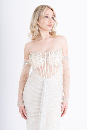 IKSUL Bej Abiye Elbise