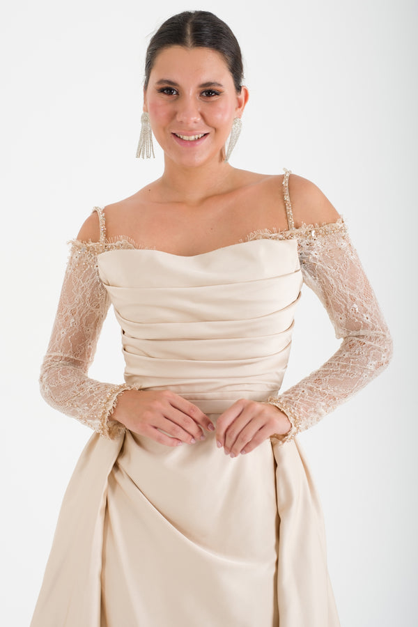 SAİNT Bej Abiye Elbise
