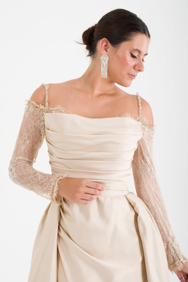 SAİNT Bej Abiye Elbise