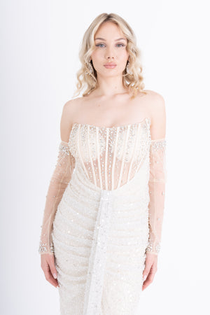 IKSUL Bej Abiye Elbise