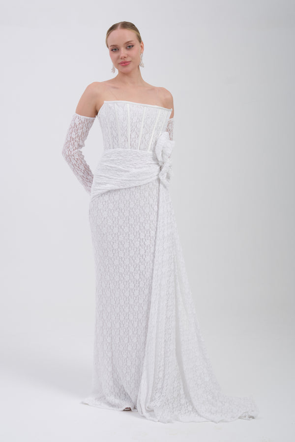 CAELİNA Beyaz Abiye Elbise